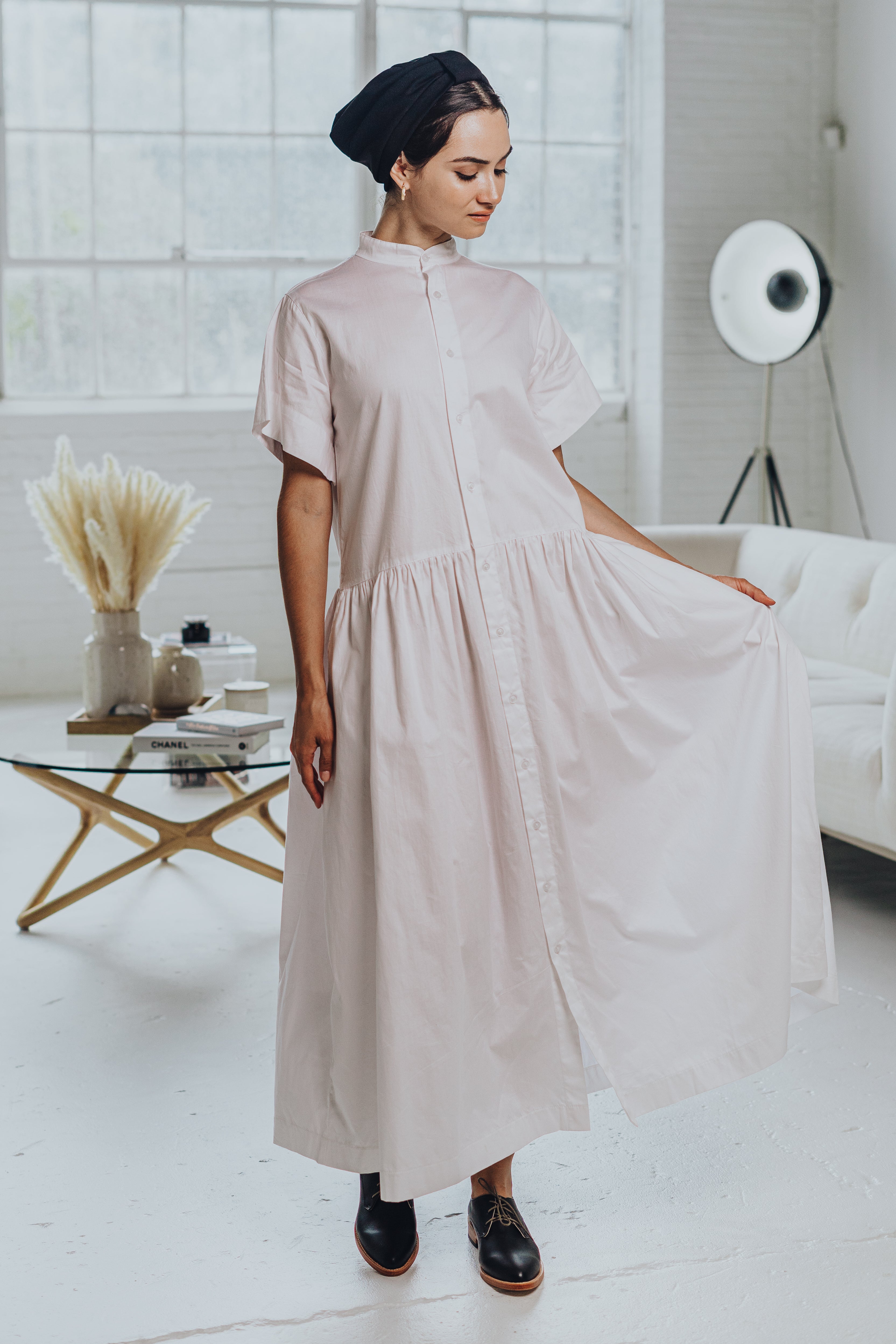 WHITE OVERSIZE DROP-WAIST DRESS